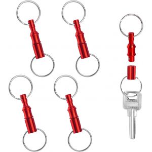 KAL-4Pcs Porte Cl&eacute;s &Agrave; D&eacute;gagement Rapide, Fer Alliage De Laiton Porte Cl&eacute;s D&eacute;tachable Porte Cl&eacute;s &Agrave; D&eacute;connexion Rapide Anneau Porte Cl&eacute;s &Agrave; D&eacute;gagement Rapide Anneau S&eacute;par&eacute; Par Pression (Rouge) - Neuf