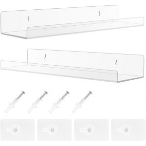 TIANYI-Etagere Murale sans Percage, 2 PièCes Acrylique Transparent Petite Etagere Murale Flottantes sans Perçage pour Salle de Bain, Salon et Chambre à Coucher, étagère à épices, Bibliothèque, Décora - Neuf