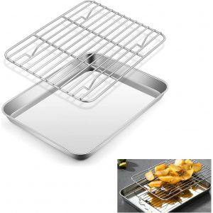 Loranka-Plaque De Cuisson En Acier Inoxydable Avec Grille De Refroidissement 26x20,5x2,5cm Bac Cuisson, Plaque &Agrave; P&acirc;tisserie Avec Grille Plaque De Cuisson De Refroidissement, Plaque P&acirc;tisserie Et Gril - Neuf