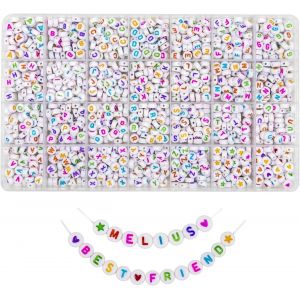Trahoo-Melius Lot De 1450 Perles Rondes En Acrylique Colorées Avec Lettres De L'alphabet De 4 X 7 Mm Dans Une Boîte À 28 Compartiments Pour La Fabrication De Bijoux, Bracelets, Colliers, Porte-Clés, - Neuf