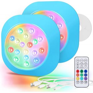 Rechargeable Eclairage Led Submersible, 14cm Lampe Piscine Couleur Rgbw Ip68 Étanches Avec Télécommande, Lumières Sous-Marines Magnétique Pour Piscines Hors Sol, Bois, Jacuzzi Lot De 2 - Neuf