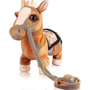Jouet interactif de poney de marche, jouet musical chantant et dansant, cheval en peluche, jouet de marche, cadeau de Noël pour garçons et filles-Bleu - Neuf