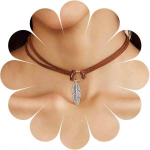 Kal-Collier Ras Du Cou En Velours Vintage Collier Collier En Velours Noir Collier Pendentif Plume Courte Argent Collier Ras Du Cou En Velours Gothique Bijoux Pour Femmes Et Filles - Neuf