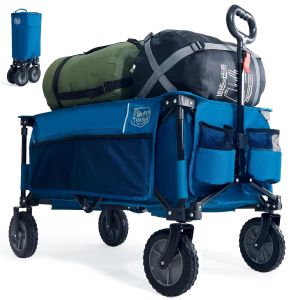 Chariot De Plage Pliable À Roulettes Tout Terrain, Chariot De Jardin Poignée Réglable Charrette Pour Extérieur Camping Pique-Nique Bbq Match Support 100kg - Neuf