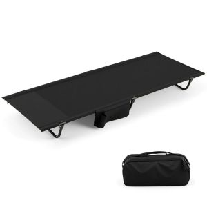 Lit De Camping Pliable 193 X 70 X 18 Cm L&eacute;ger Avec Poche De Rangement Confortable En Alliage D'aluminium Noir Helloshop26 20_0012332 - Neuf