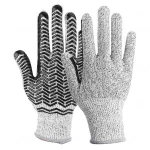 Gants resistants aux coupures de classe PE5, 13 aiguilles, gris chine, en HPPE, silicone, antiderapants et anti-coupures - Neuf