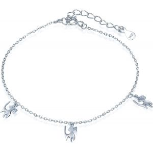 Bracelets De Cheville, Bracelet De Cheville En Argent 925, Bracelet De Cheville Femme Fille, Bracelet De Cheville Chat Mignon Élégant, Chaîne Ajustable, Bijou D'été, Argent - Neuf