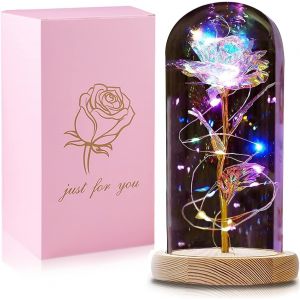 Cadeau De Saint-Valentin Pour Femme, Cadeau D'anniversaire Pour Femme Et Maman, Rose Éternelle En Cloche, Rose Artificielle Avec Lumières Led, Idée Cadeau Pour Couple, Grand-Mère, S?Ur - Neuf