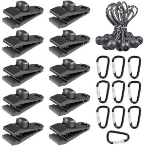 30 x Tent Clips Tarpaulin Clips Awning Clips with Elastic Ball Rope and Carabiner for Outdoor Camping Tents Awnings - Neuf