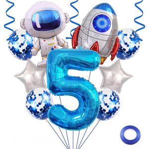 5 Ans Astronaute Fusée D'Anniversaire Ballon De Fête De L'Espace Ballons Géants Spaceman Foil Ballons Bleu 5 Ans Ballon D'Hélium Étoile Ballon Pour Décoration Fête D'Anniversaire - Neuf