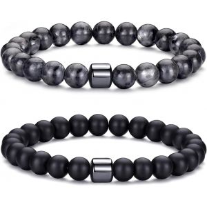 Kalanka-Bracelet Oeil De Tigre Homme 8mm Bracelet Pierre Naturelle Homme Ensemble De Bracelets Réglables Et Extensibles En Pierre De Lave Pour Hommes Bracelets De Perles Cadeaux Pour Père Petit Ami - Neuf