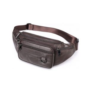 Sac banane en cuir v&eacute;ritable pour homme &iquest; Sac banane &eacute;l&eacute;gant pour les voyages, la randonn&eacute;e et le sport &iquest; Ceinture ajustable, couleur caf&eacute;, design multi-poches - Neuf