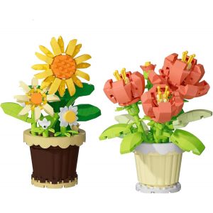 lbgwp60-2 Pièces Mini Fleur Bloc De Construction Set De Briques De Fleurs Bouquet De Fleur Plantes Construction Pour Cadeaux Et Décoration Intérieure (Tournesols Et Pivoines) - Neuf