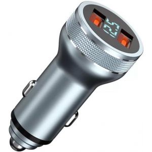 M&eacute;tal double ports USB LED d&eacute;tecteur de tension affichage chargeur de voiture prise 2 port rapide USB 27W adaptateur allume-cigare USB t&eacute;l&eacute;phone de voiture charge rapide QC3.0 pour iPhone,Samsung - Neuf