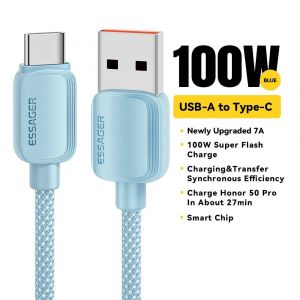 7a 100w Usb Type C C&acirc;ble Pour Huawei Honor 88w Pd Chargeur De Charge Rapide Usb A C&acirc;ble De Cordon De Donn&eacute;es Pour Xiaomi Oneplus Samsung Blue 7a 100w A To C 1m - Neuf