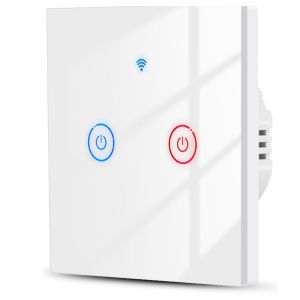 CHECARZHN--NO1-Interrupteur Tactile Intelligent Wifi Interrupteur D'Éclairage 2 Groupes Blanc, Sans Neutre+Avec Neutre Méthode De Câblage Double Fonctionne Pour Alexa/Google Home Télécommande - Neuf