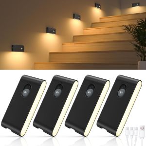 Veilleuse D&eacute;tecteur De Mouvement, Lot De 4 Lampes Led Rechargeables, Lumiere Detecteur De Mouvement Interieur Avec 3 Modes(Auto/Off/On), Lampe Veilleuse Pour Escalier, Couloir, Chambre, Armoire - Neuf