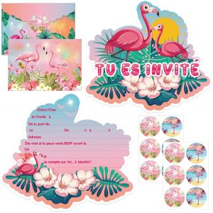 MEVRONISSHOP-Carte Invitation Anniversaire fille,invitation anniversaire Flamant rose,12 Francais Carte Invitation+12 Enveloppes+12 Autocollants,Invitation pour Anniversaire,Invitation Anniversaire G - Neuf