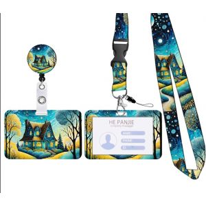 KALANKA-Porte-Badge Personnalisé,Tour de Cou Badge avec Porte-Cartes,Porte Badge Enrouleur,Strap Neck avec Swivel Lobster Clasp pour Porte Badges d'Identification (E-Manga Automne) - Neuf