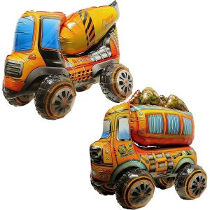 2 X Large Excavator Balloons, 4D Concrete Mixer Balloons, Engineering Vehicle Balloons, Birthday Balloons For Children, Boys Construction Theme Party (C) - Neuf