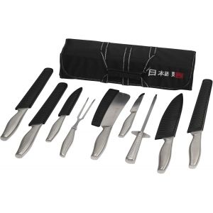 Mevronisshop-Ensemble De Couteaux De Chef Ross Henery De 10 Pi&egrave;ces, Couteaux De Cuisine De Style Japonais, Avec Aiguiseur En Acier Et &Eacute;tui De Transport En Toile Inclus. - Neuf