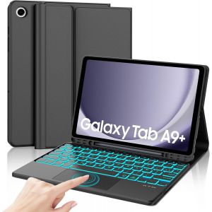Étui Clavier Pour Samsung Galaxy Tab A9 Plus 11 Pouces 2023, 7 Couleurs Rétroéclairées Magnétique Amovible Coque Avec Pavé Tactile, Samsung Tab A9 + Azerty Français Clavier Coque, Noir - Neuf