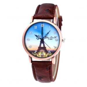 Zhoulianfa À La Mode Unisexe Décontracté Tour Eiffel Bracelet En Cuir Montre-Bracelet À Quartz Montre(Café) - Neuf