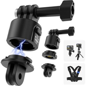 Adaptateur Support avec Libération Rapide, Accessoire de Trépied de Caméra Interface 1/4 pour GoPro Hero 13 12 11 10 9 8 7 Insta360 DJI Action Osmo Pocket Selfie Stick Sac à Dos Poitrine Cou.[F172] - Neuf