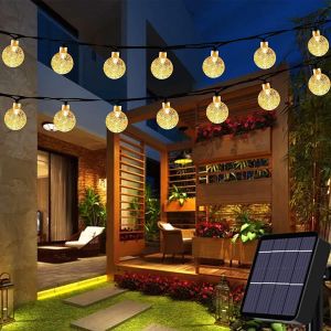 Kal-Guirlande Lumineuse Solaire De Jardin 50 Led D'extérieur Boule De Cristal Guirlande Lumineuse De Fée Lumières De Fée Étanche 24ft Éclairage Décoratif Pour Jardin, Terrasse, Cour, Noël (Blanc Chau - Neuf