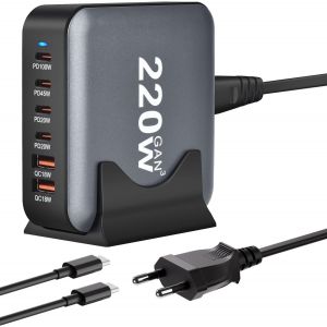 Lbgwp60-220w Chargeur Usb C Multiple, 6 Ports Gan Iii Chargeur Rapide 200w +, Station De Charge Usb C De Bureau, Pd+Qc Compatible Avec Iphone Ipad Samsung Macbook Ordinateur Portable Avec Câble Usbc - Neuf