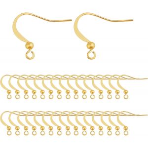 Kal-50pcs 18k Plaqué Or Boucle D'oreille Crochets Fils D'oreille, Crochets De Boucle D'oreille Poisson Avec Boule Balancent Pour Bricolage Fabrication De Bijoux Artisanat - Neuf
