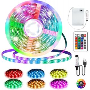 Bande Led &Agrave; Piles, 3 M, 90 Led Rvb 5050, Bande Aliment&eacute;e Par Piles Ou Usb, Avec Intensit&eacute; Variable, 16 Couleurs, Peut &Ecirc;tre Coup&eacute;e Pour R&eacute;tro&eacute;clairage Tv, Chambre &Agrave; Coucher, Armoire, D&eacute;coration De F&ecirc;te - Neuf