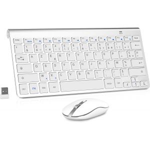 Ensemble Clavier Et Souris Sans Fil Silencieux, 2,4G Récepteur Usb, Azerty Mini Clavier Slim Compacte Portable Et Moderne Pour Pc/Ordinateur Portable/Ordinateur De Bureau - Blanc - Neuf