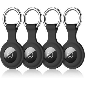 VornixorSarlshop-4 Pi&egrave;ces Porte Cl&eacute;, &Eacute;tui de Protection Compatible avec Apple, &Eacute;tui en Silicone Souple Anti-Perte Anti-Rayures Lavable Localisateur Traker avec Porte-Cl&eacute;s, 4 Noir - Neuf
