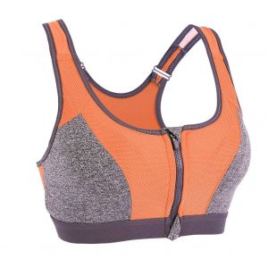 Soutien-Gorge De Sport Rembourre Antichoc Pour Femme, Extensible, Avec Fermeture Eclair, Pour Le Yoga Et Le Fitness (Orange M) - Neuf