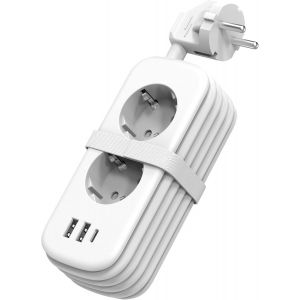 KALANKA-Chargeur USB Multiprise 1.5M avec 2 Prises AC, 2 USB et 1 Type C, Protection Contre Les surtensions pour rallonge électrique avec Interrupteur pour Maison, Cuisine, Bureau, Tressé Câble - Neuf