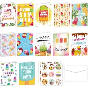 lbgwp60-Lot De 12 Invitations Vierges Avec Enveloppes Pour Fête D'Été, Crème Glacée, Cartes De V?ux Avec Autocollants Pour Fête D'Anniversaire, Fête De Mariage, Pour Enfants, Garçons Et Filles - Neuf