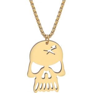 Kal-Collier Tête De Mort Crâne En Acier Inoxydable Pour Femmes Filles Pendentif Plaqué Or 18k Halloween Effrayant Minimalist Punk Bijoux Cadeaux Pour Festival - Neuf