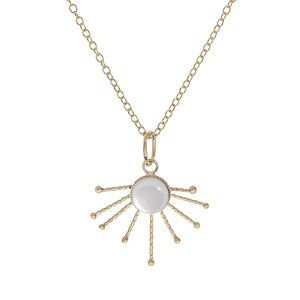 Collier Plaqu&eacute; Or Pendentif Soleil Pierre Nacre V&eacute;ritable 42+3cm - Neuf