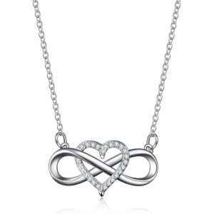 Asas-Collier Infini En Argent 925,Collier Infinity Pour Femme Collier,Collier Pour Femme En Argent 925 Avec Oxyde De Zirconium Rond Coeur Infini Amour Ensemble Pour Toujours Cadeau Pour Femme Fille - Neuf