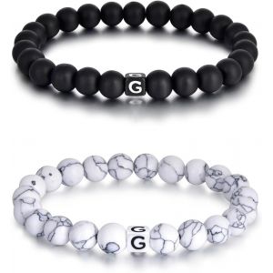 Kal-Lot De 2 Bracelets Avec Lettres De L'alphabet De 8 Mm En Pierre Naturelle Pour Couple Livr&eacute; Dans Une Bo&icirc;te Cadeau Raffin&eacute;e - Neuf