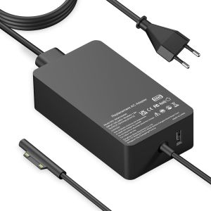 Chargeur 65W Compatible Avec Microsoft Surface Pro 11 10 9 8 7+ 7 5 4 3, Surface Laptop 7 6 5 4 3 2 1, Surface Book 3 2 1, Surface Go 1 2 3 Adaptateur Secteur Avec Un Port Usb Et Un Câble - Neuf