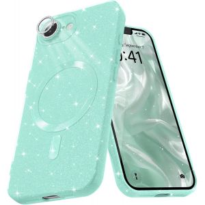 KAL-Coque Magn&eacute;tique Pour Iphone 16E Etui &Agrave; Paillettes Brillant Compatible Avec Magsafe Charge Sans Fil Housse De Protection Antichoc Pour Appareil Photo Glitter Silicone Tpu Souple,Vert 2 - Neuf