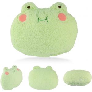 Coussin En Peluche Grenouille &Agrave; Couronne Verte, D&eacute;coration Cr&eacute;ative Pour Canap&eacute;, Lit Ou Fauteuil De Bureau - Cadeau Doux Et Mignon Pour Enfants (No&euml;l, Anniversaire, Voyage) - 37 X 25 Cm - Neuf