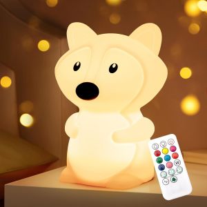 Veilleuse Pour Enfants, 9 Couleurs Veilleuse Bébé En Silicone Avec Télécommande, Lampe Rechargeable Par Usb, Veilleuse Cadeau Pour Garçons Filles (09-Renard) - Neuf
