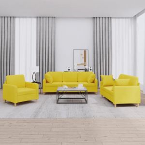 Prolenta Premium - Ensemble De Canap&eacute;s 3 Pcs Avec Coussins Jaune Clair Tissu - Neuf