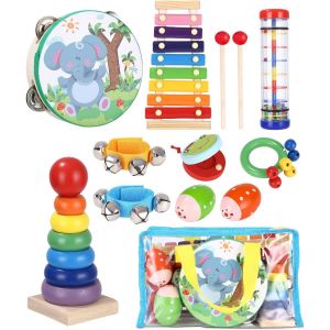 ERYI-Instrument De Musique Enfant, Jouet En Bois Instruments, Jouets De Percussions Set, Jouets Musicaux Bois Cadeau De L'Enfant Avec Xylophone, Instrument Percussion Enfant Pour Enfant 2 Ans. - Neuf