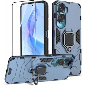 Kal-Coque Pour Honor 90 Lite/Honor X50i Avec Verre Trempé, Etui De Protection Antichoc De Qualité Militaire, Housse Avec Anneau Support Métallique, Bleu - Neuf