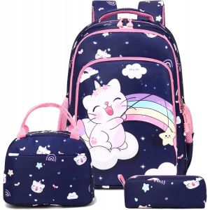 Chats Cartable Filles Sac à Dos Licorne Enfants Sacs d'école Filles Set de Sacs d'école pour Primaire 1-3 Classe,Voyage Randonnée - Neuf