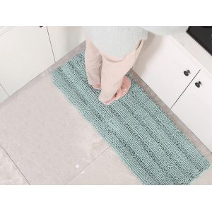 Tapis de bain en chenille 122 x 43 cm, antid&eacute;rapant, vert d'eau et absorbant. - Neuf